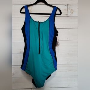 Swimsuits For All Teal and Black One Piece